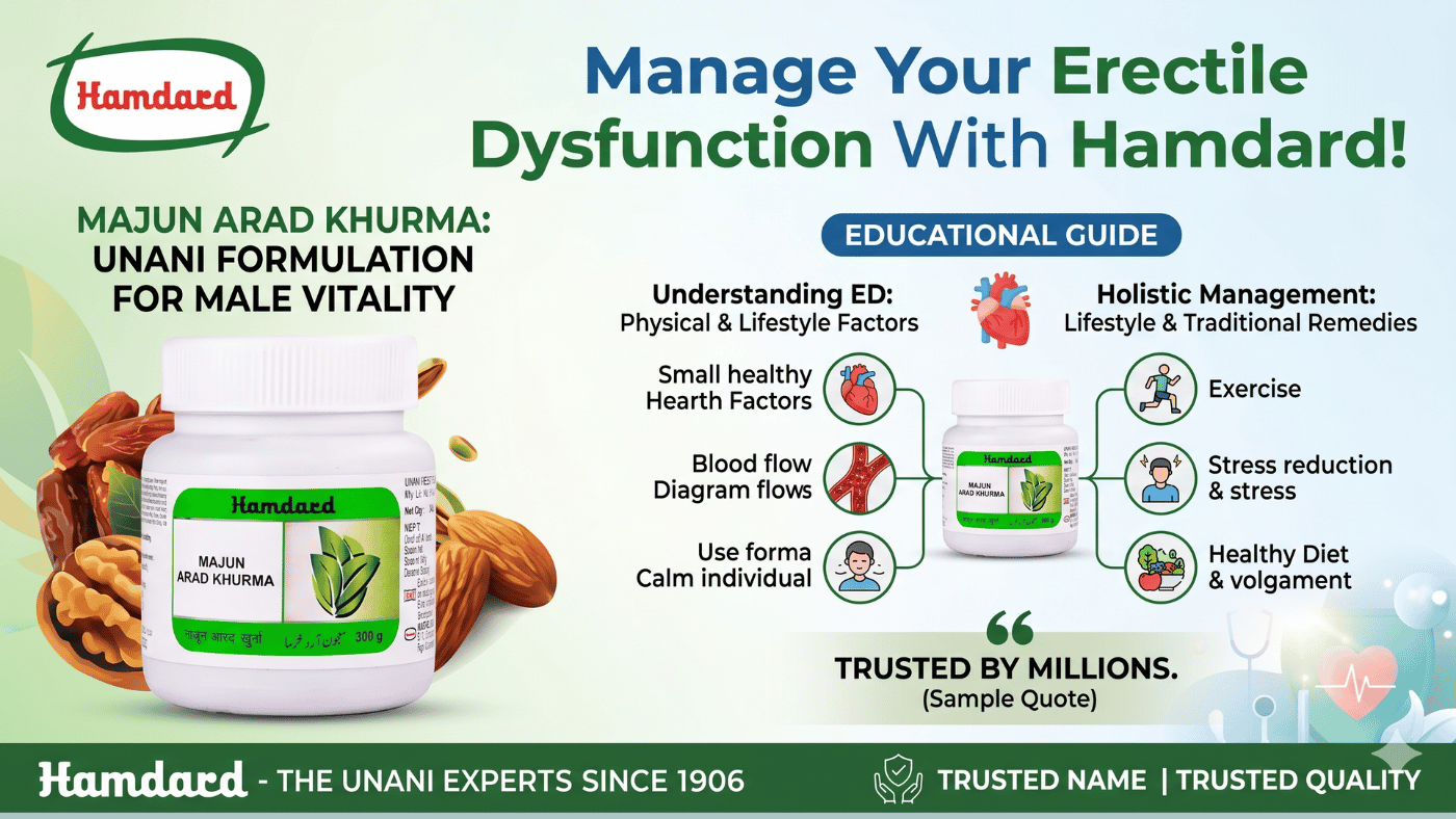Herbal treatment for erectile dysfunction with Hamdard Unani medicine for male sexual wellness, stamina, and vitality support.