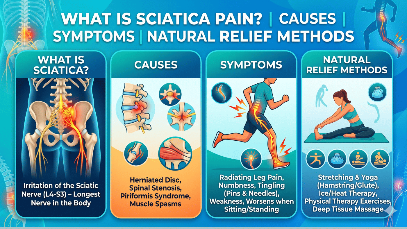 What Is Sciatica Pain? Lower back and leg nerve pain with natural relief methods, joint support supplements, and traditional Unani medicine support.